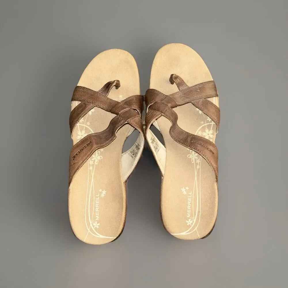 Merrell Alyssum Womens Size 9 Brown Flip Flop Slipper Wedge Thong Sandals Box 1